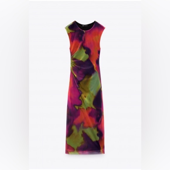 Zara Dresses & Skirts - ZARA Printed Tulle Dress Multi Color